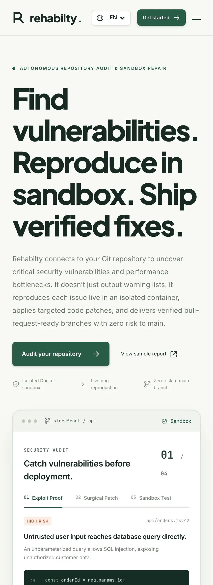 Rehabilty mobile experience for monitoring audit status and repository reports on the go.