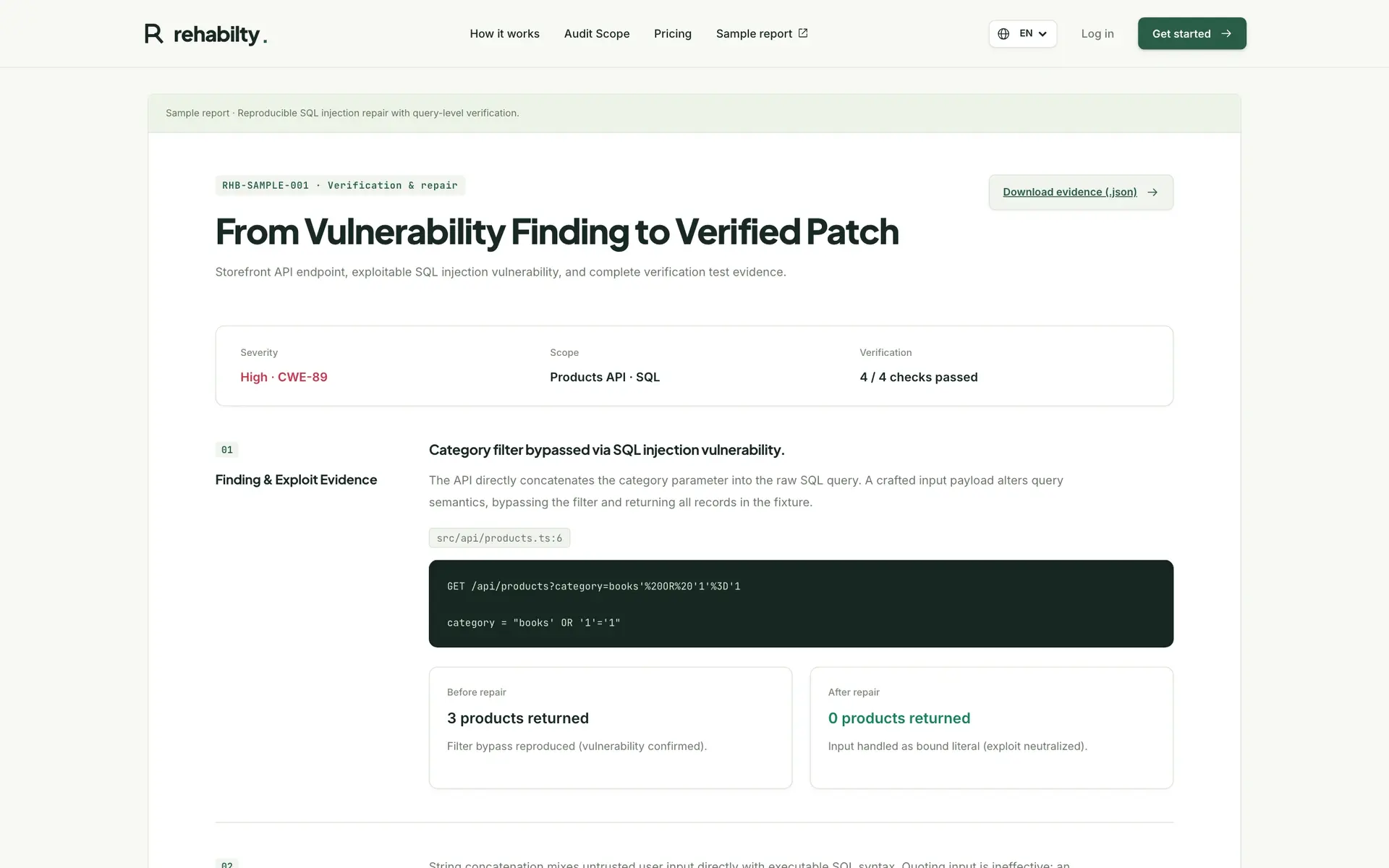 Detailed vulnerability report demonstrating reproduction steps, query-level analysis and side-by-side patch diff.