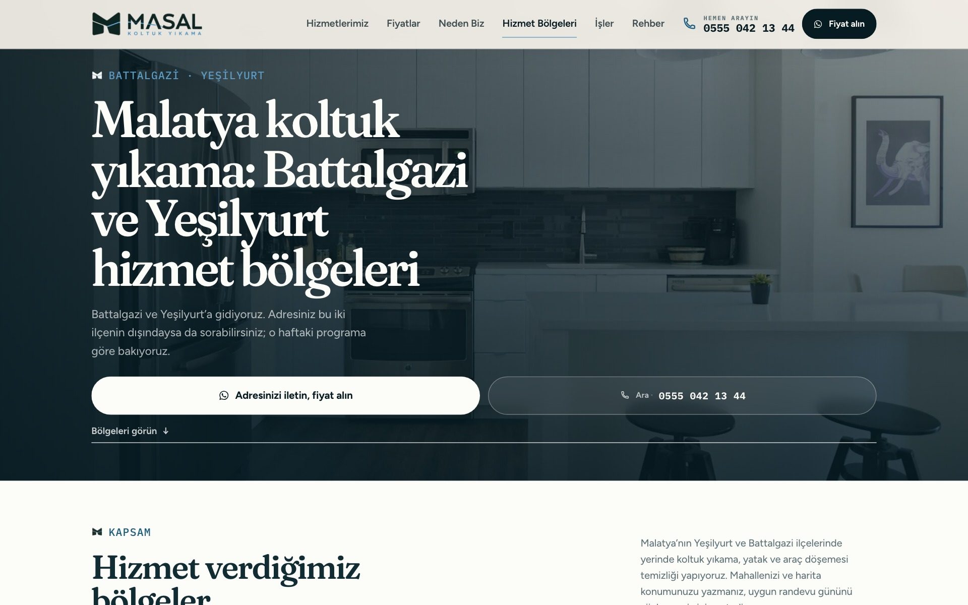 Service area page for the Battalgazi and Yeşilyurt districts