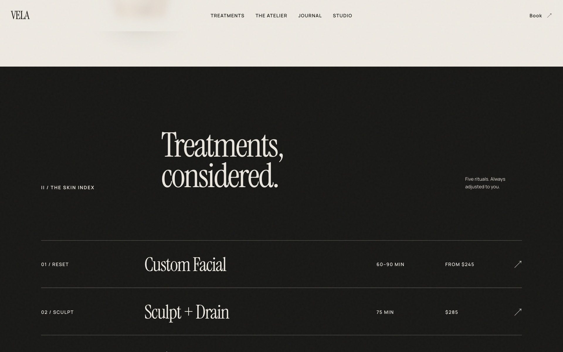 Skin Index listing Reset, Sculpt, Renew, and other protocols