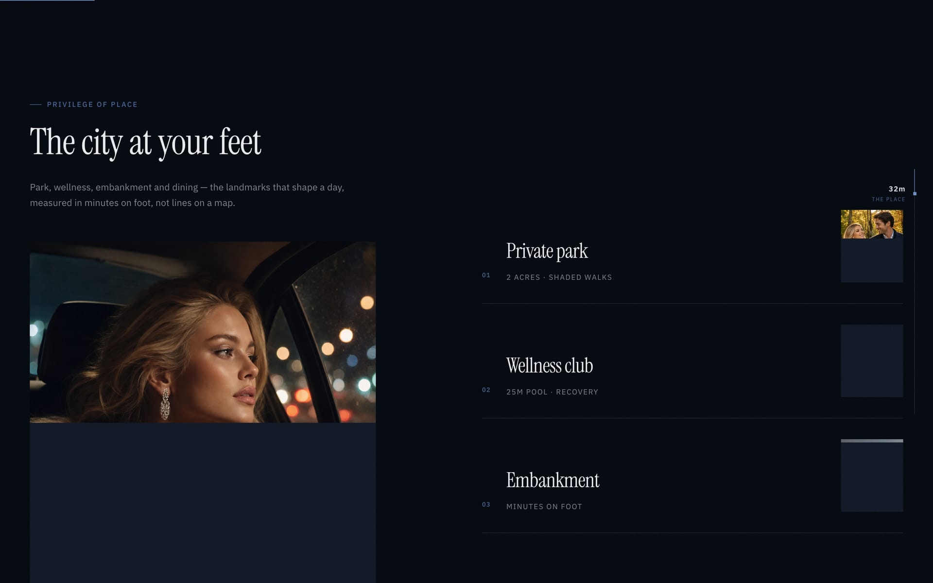 Panoramic city view and location advantages section