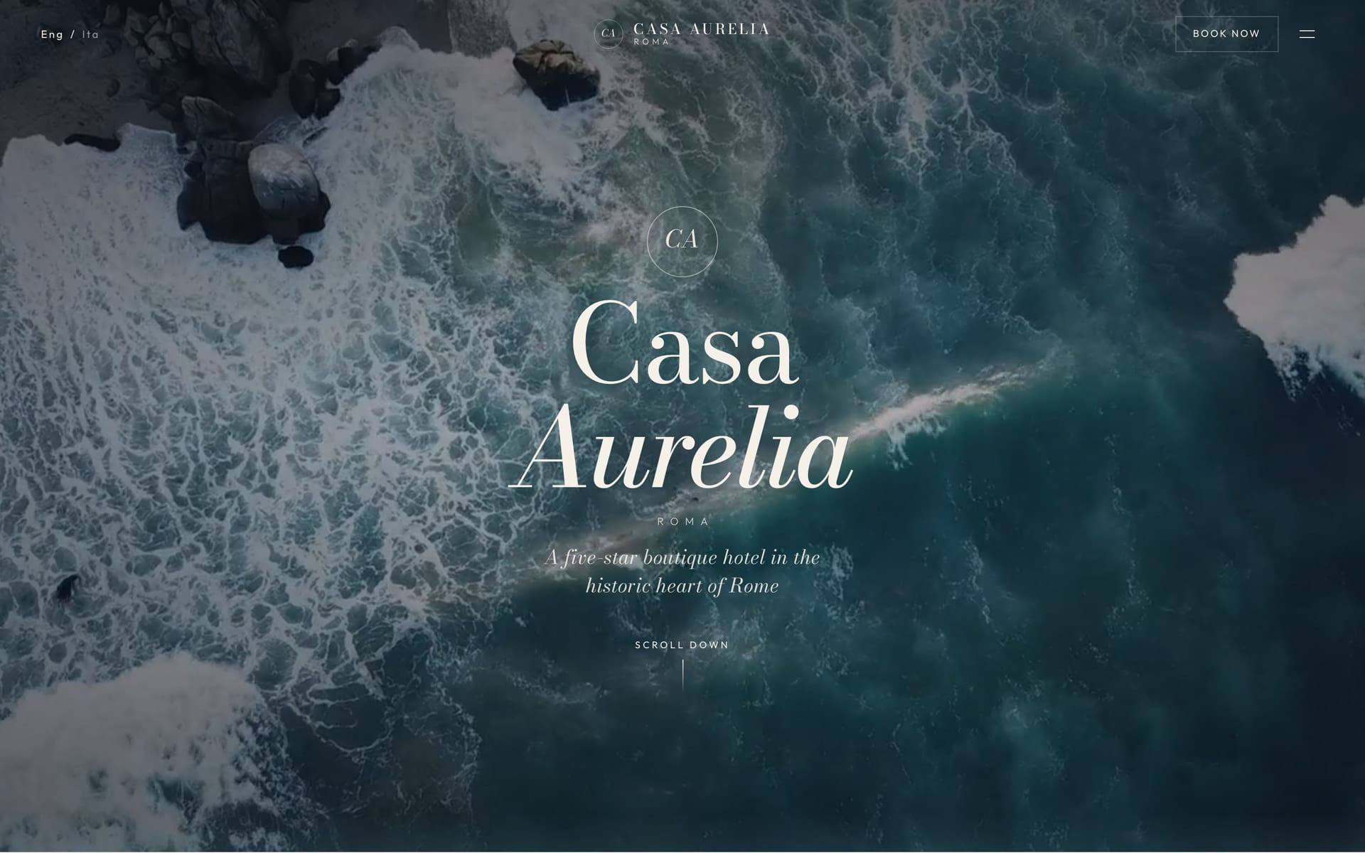 Casa Aurelia Roma cinematic homepage hero for the boutique hotel