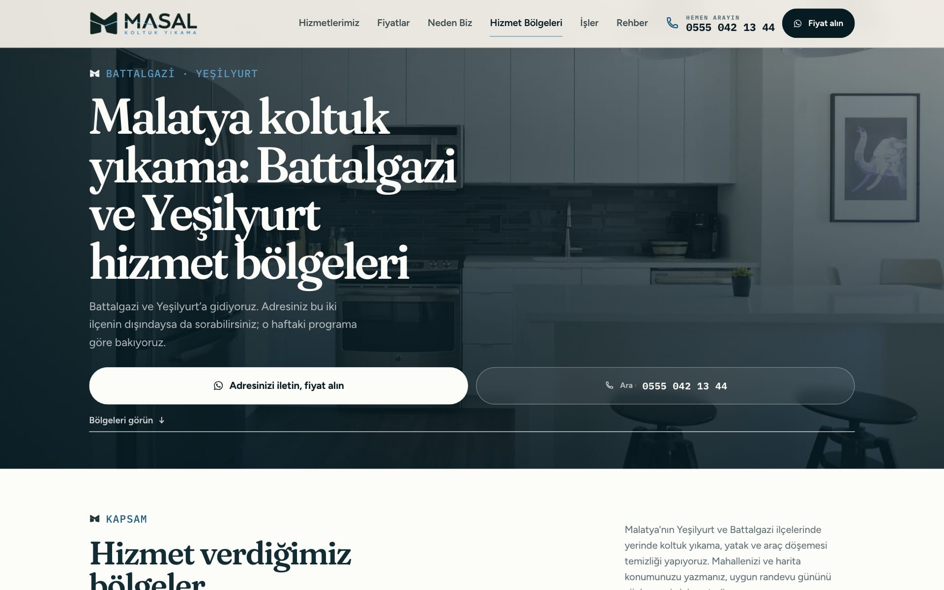 Service area page for the Battalgazi and Yeşilyurt districts
