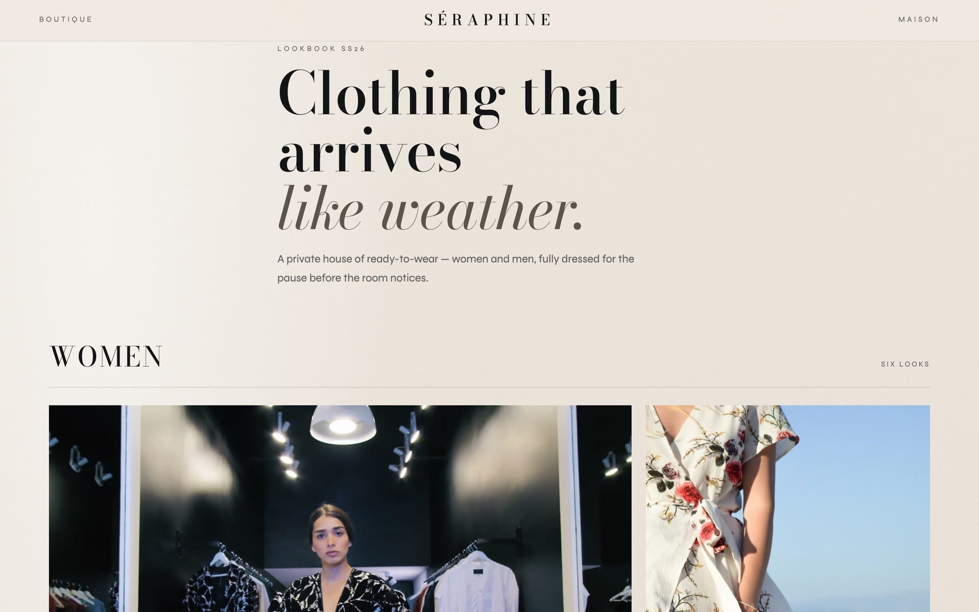 SS26 women's collection lookbook grid layout