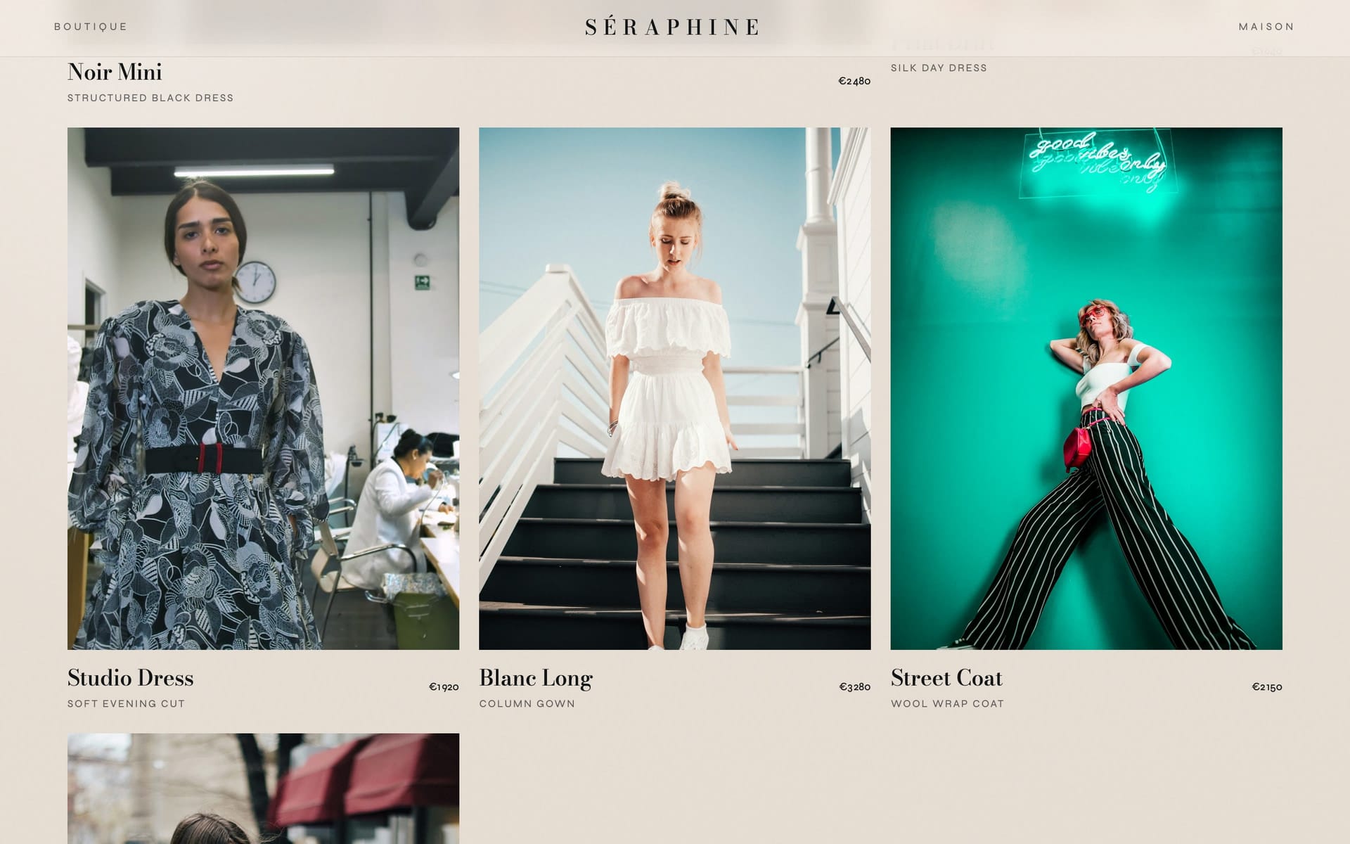 Women's collection piece cards with name and price hierarchy