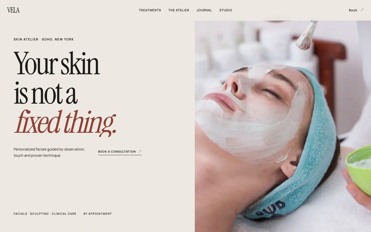 VELA Skin Atelier, desktop view