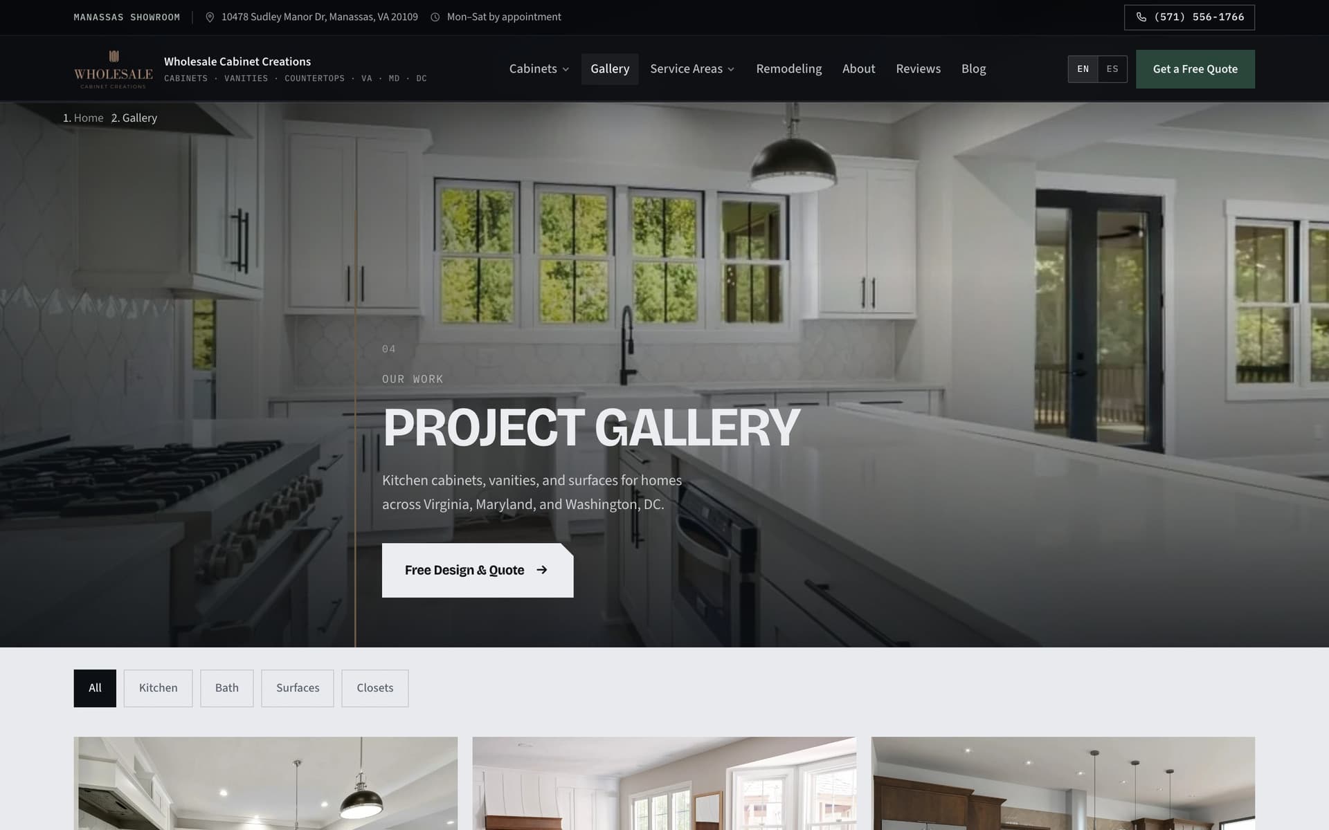 Photo gallery of completed kitchen and cabinet projects