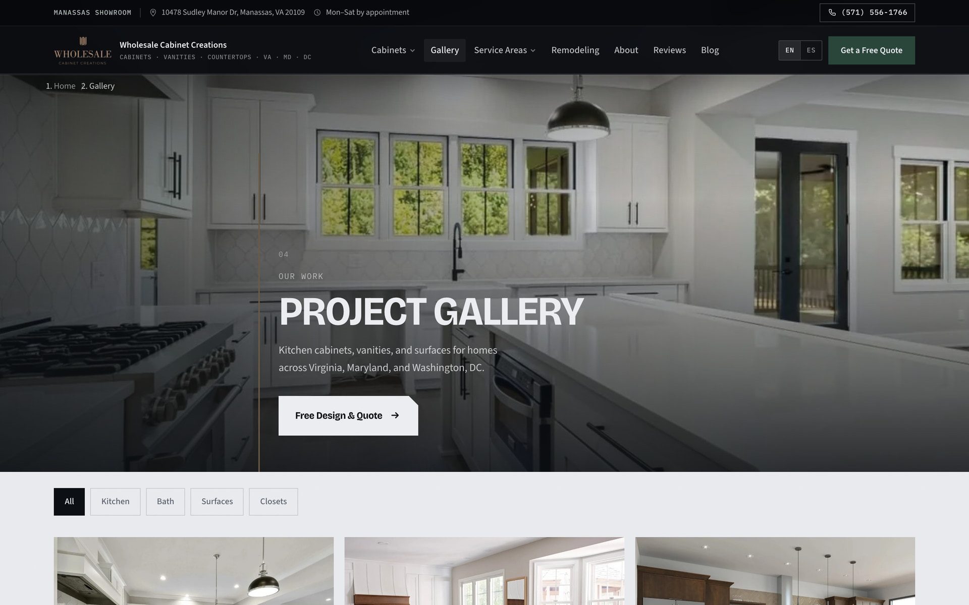 Photo gallery of completed kitchen and cabinet projects