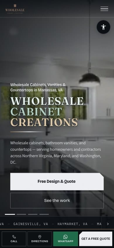 Wholesale Cabinet Creations, mobile view